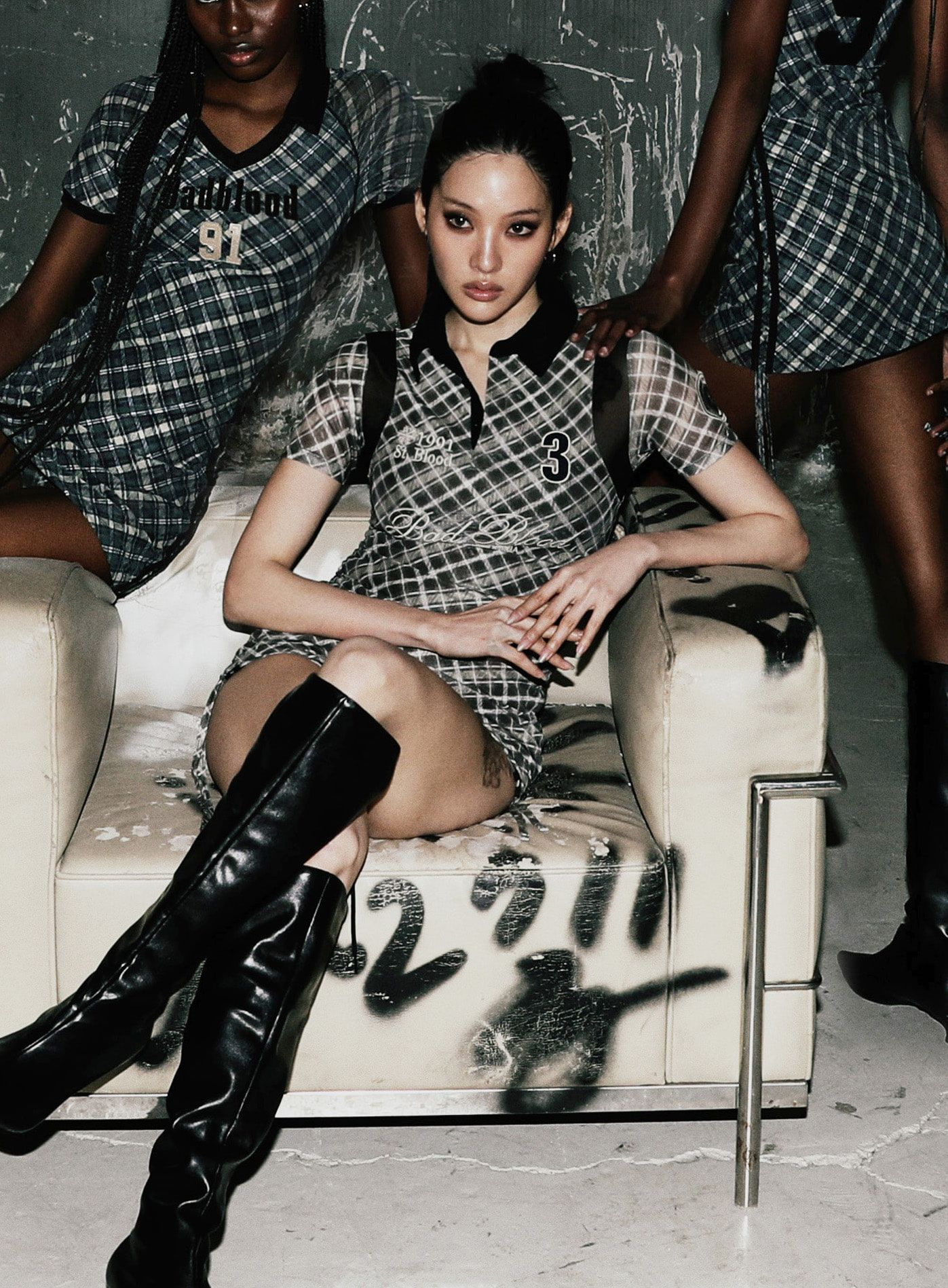  Váy [Nữ] Badblood - [w-drs25-004] Vintage Club Polo Mini Dress Check Brown 