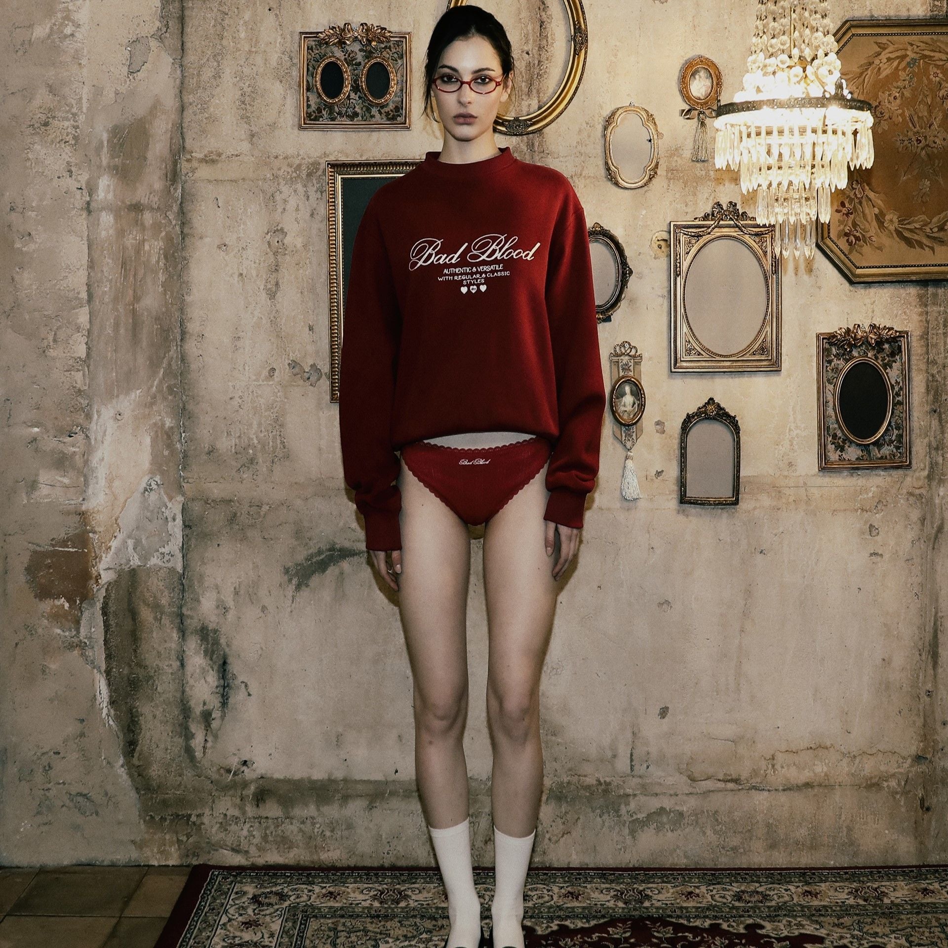  Áo Sweater [Unisex] Badblood - [w-sweatshirt24-004] Classic Logo sweatshirt - Red 