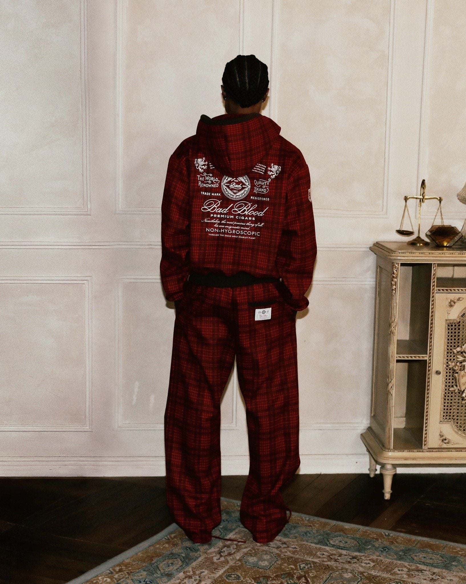  Áo Khoác [Unisex] Badblood - [w-hde24-064] Classic Check Hooded Zip-Up Red 