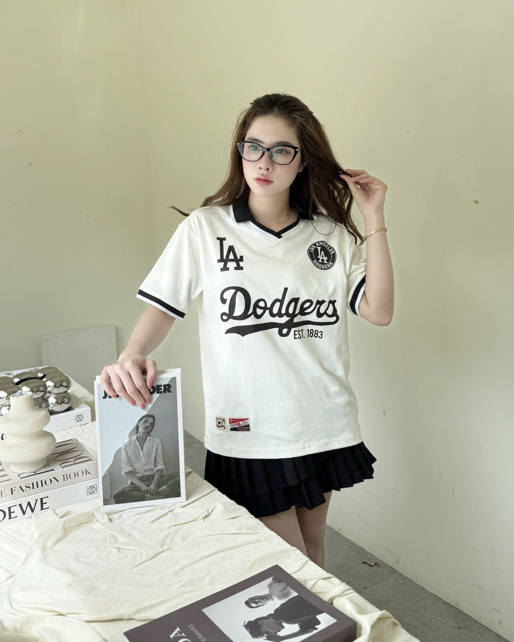  Áo Thun Polo New Era - [Unisex] LA Dodgers White/Black - 18273828 