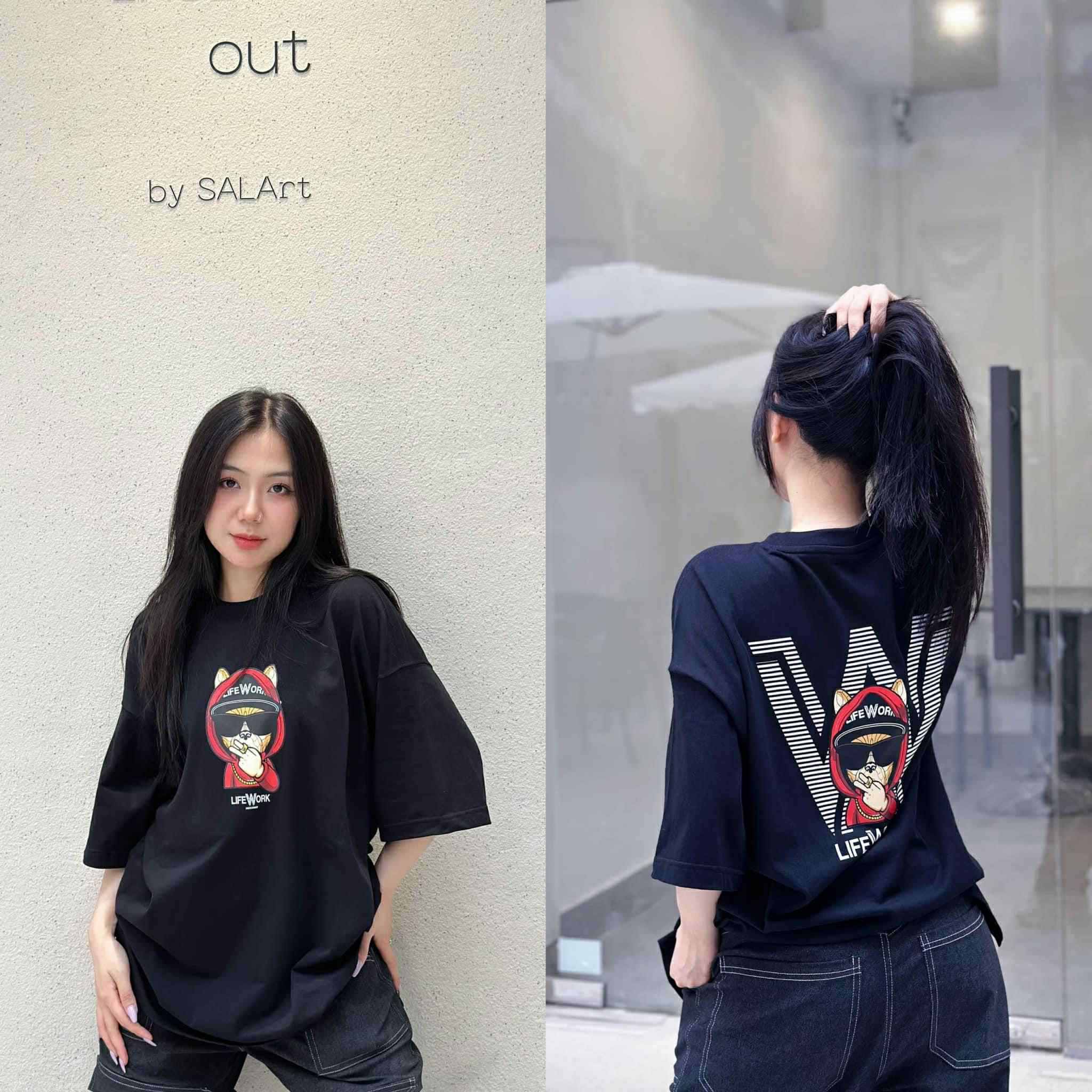  Áo thun Life Work [Unisex] - Peace Hip Dog Black T-Shirt 