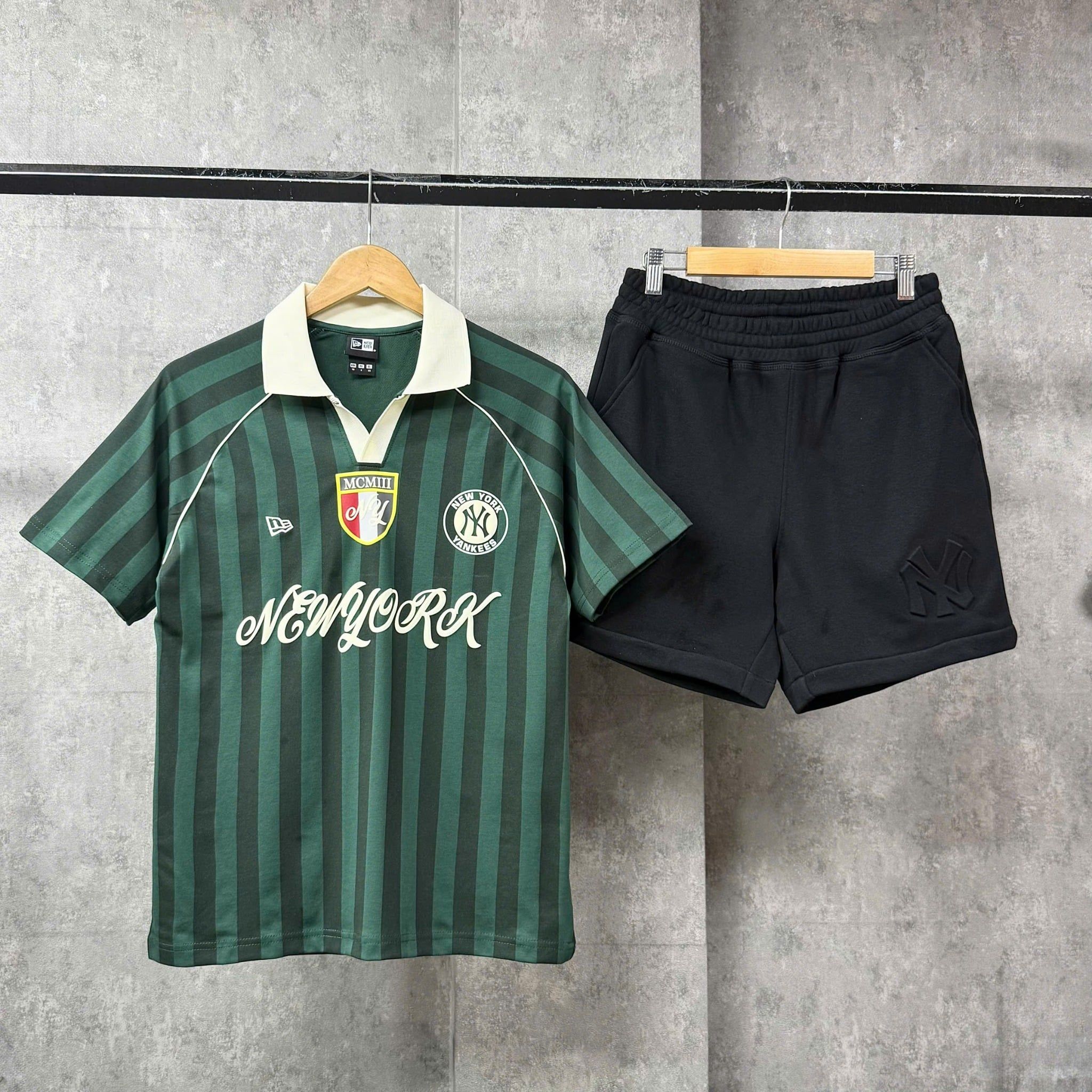  Áo Thun Polo New Era - [Unisex] NY Stripe Middle Logo Green/White 