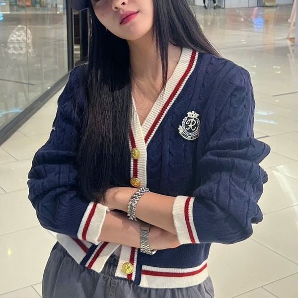 Áo Cardigan Len Nội Địa Hàn Freesize Màu Navy