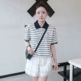  Áo Polo SPAO [Nữ] - Bear Sọc Ngang Trắng SS26 