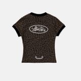  Áo Thun [Unisex] Badblood - [w-tee25-099] Mystic Oval Logo Jersey Ringer T-Shirt Brown Leopard 
