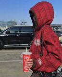  Áo Khoác [Unisex] Badblood - [w-hde24-064] Classic Check Hooded Zip-Up Red 