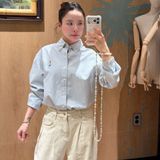  Áo Sơ Mi WHOAU [Nữ] - Steve Loose Fit Striped Shirts Blue - WHYWG2311U 