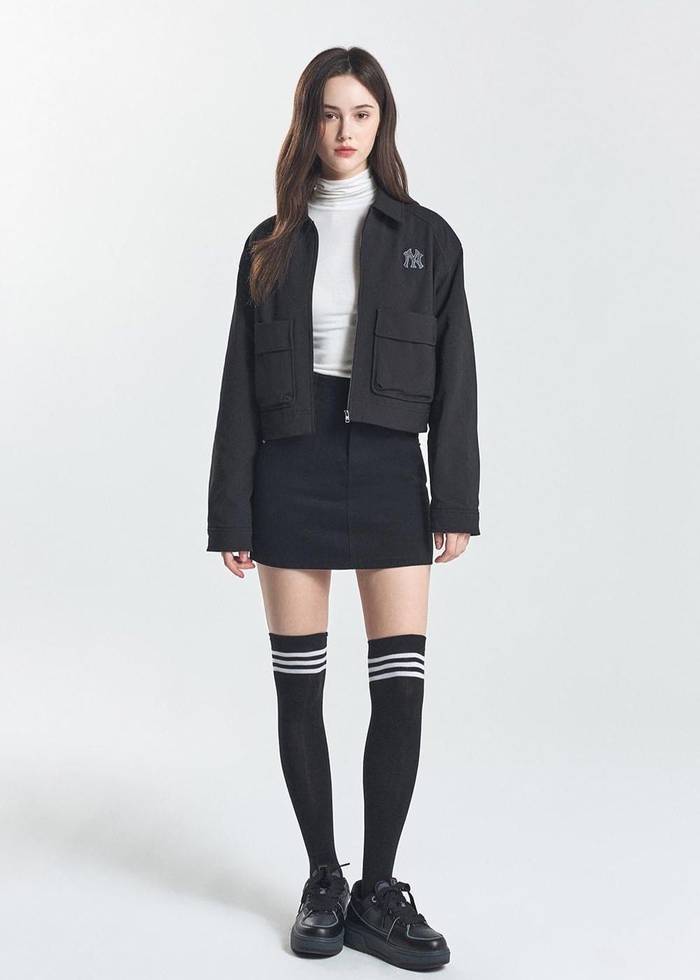  Áo Khoác MLB [Nữ] - Basic Collared Crop Work Jacket NY - 3FJPB0146-50BKS 