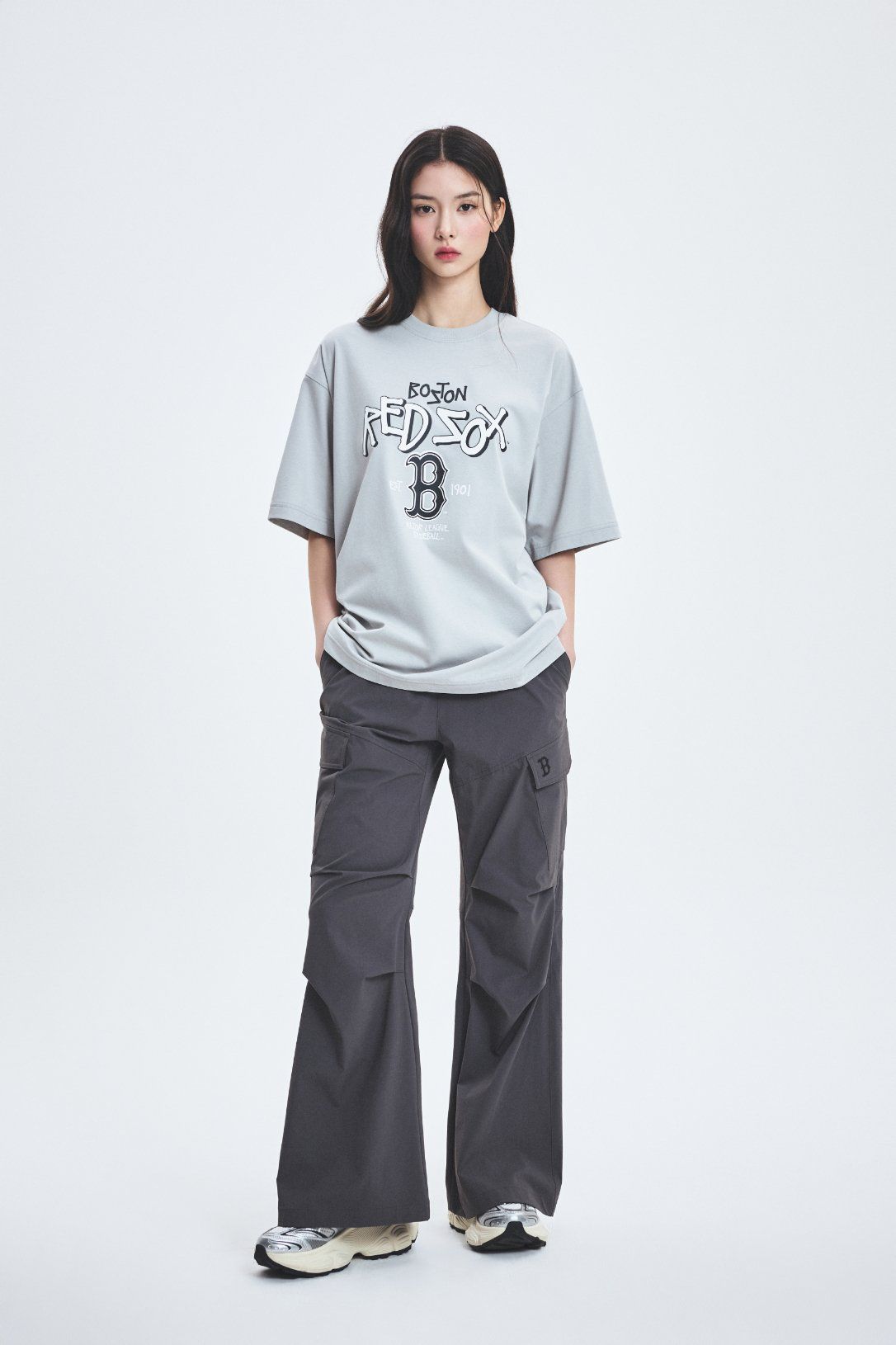  Áo thun [Unisex] MLB - Basic Big Logo Mega Overfit Functional Short Sleeve T-Shirt NY Yankees Gray - 3ATSB0553-43GRL 