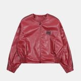  Áo Khoác [Unisex] Badblood - [w-jkt24-059] Billy Leather Collarless Jacket - Red 
