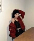  Áo Khoác [Unisex] Badblood - [w-hde24-064] Classic Check Hooded Zip-Up Red 