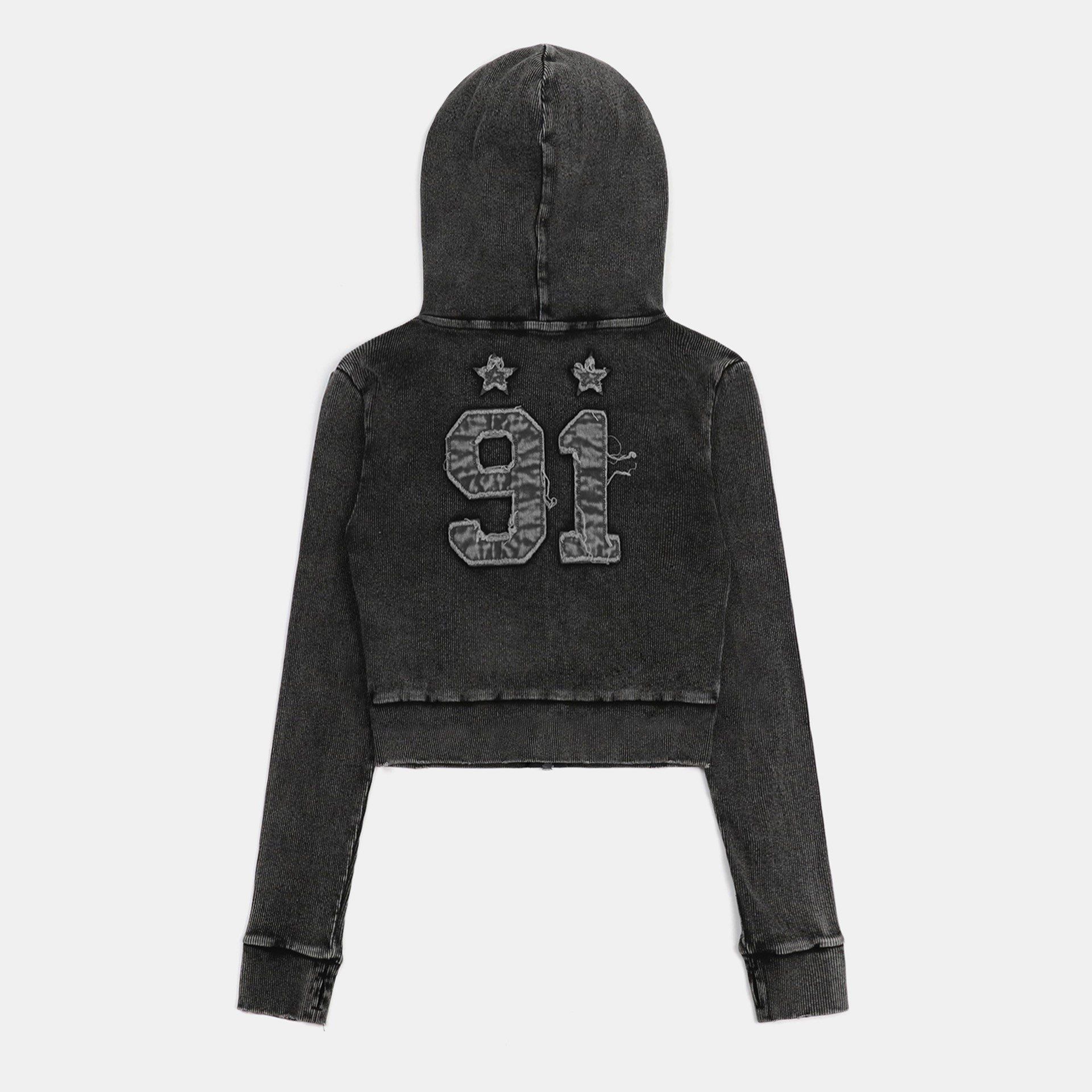  Áo Khoác [Unisex] Badblood - [w-hde25-008] Rusty Denim Hoodie Slim Fit Black 