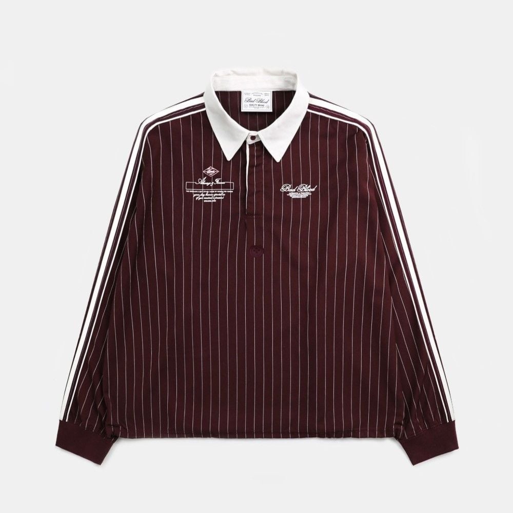  Áo Sweater [Unisex] Badblood - Classic Logo Stripe Rugby Shirt Burgundy - w-sht24-019 