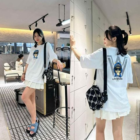 Áo thun Life Work [Unisex] - Peace Hip Dog White T-Shirt