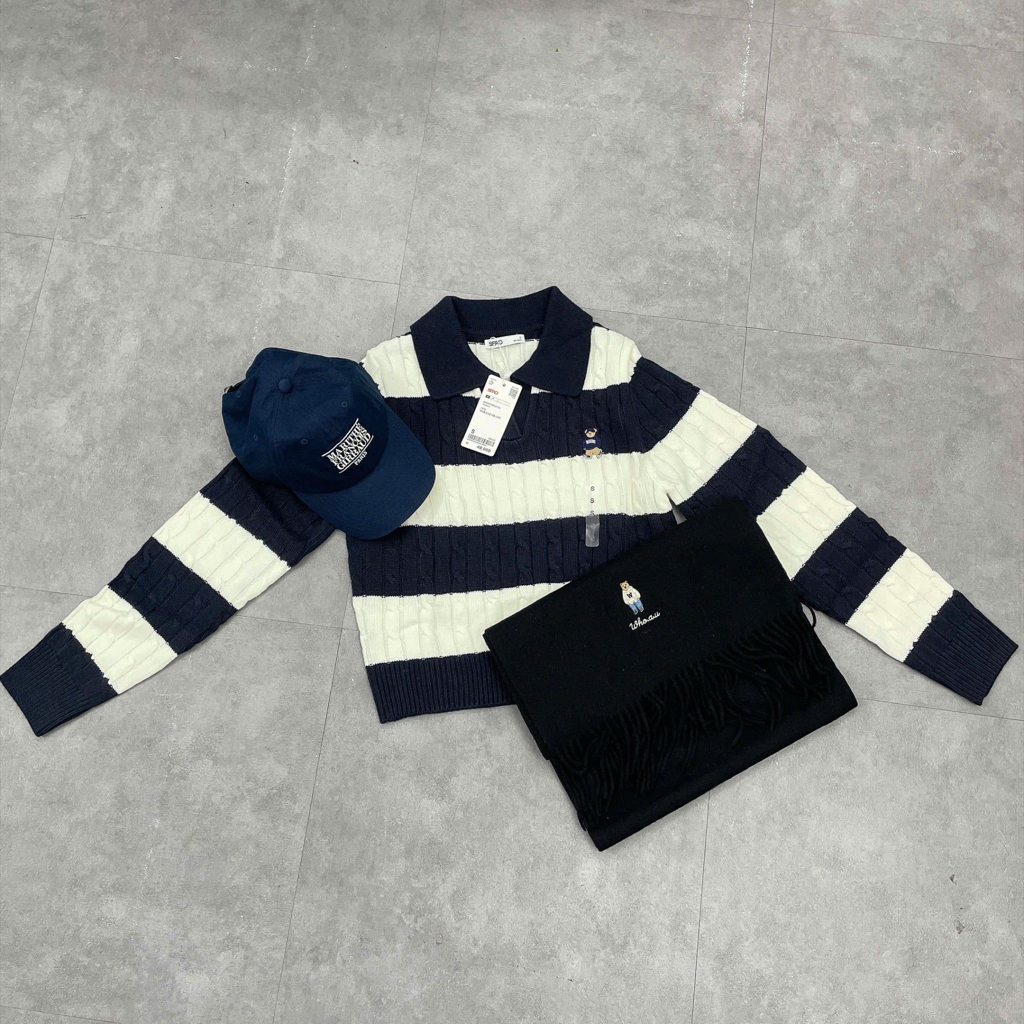  Áo Sweater Crop SPAO [Nữ] - Woody Cable Half-Open Navy - SPKWF49G50 