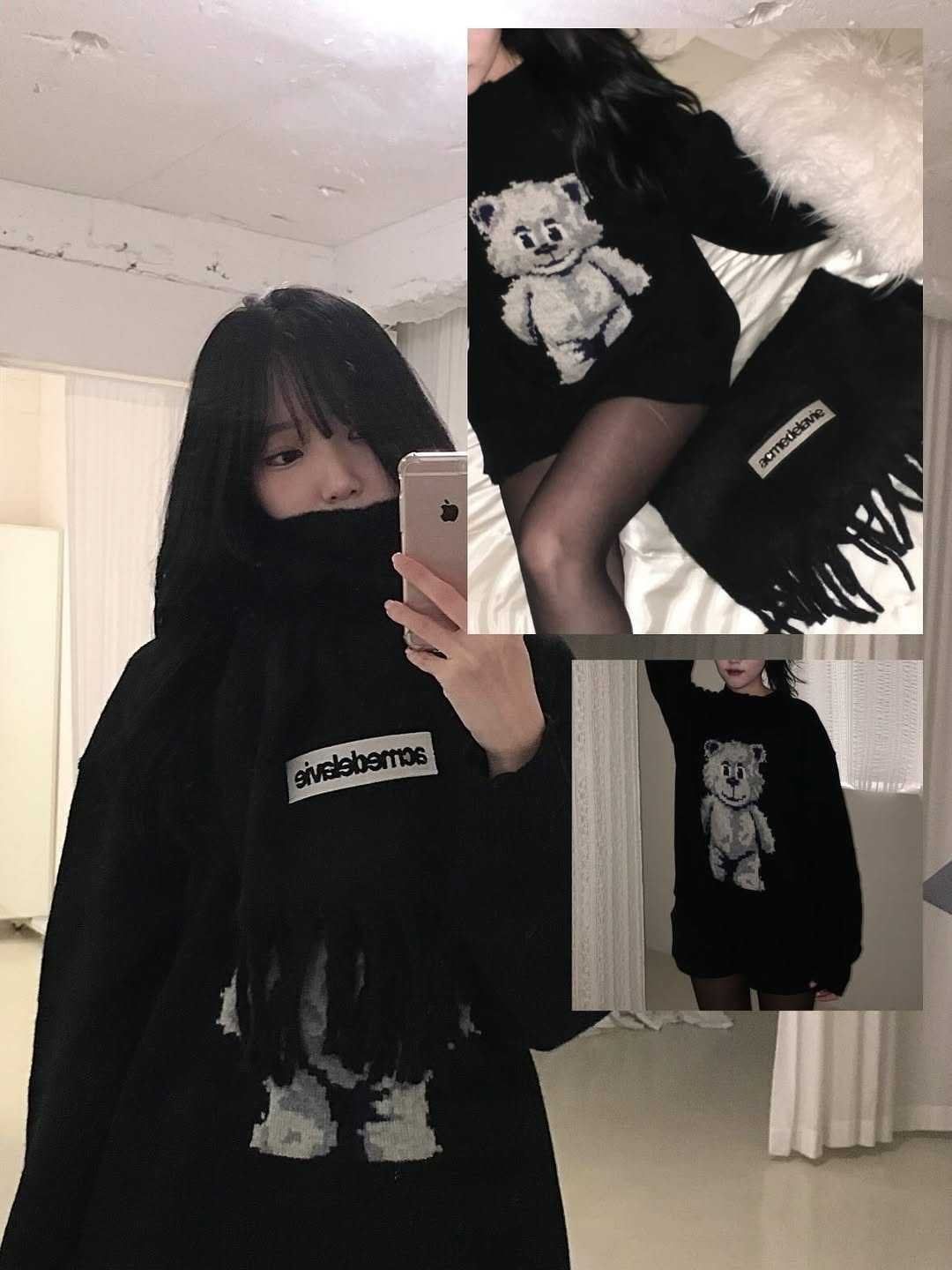  Áo Len ADLV Distressed Bear Knit Black 