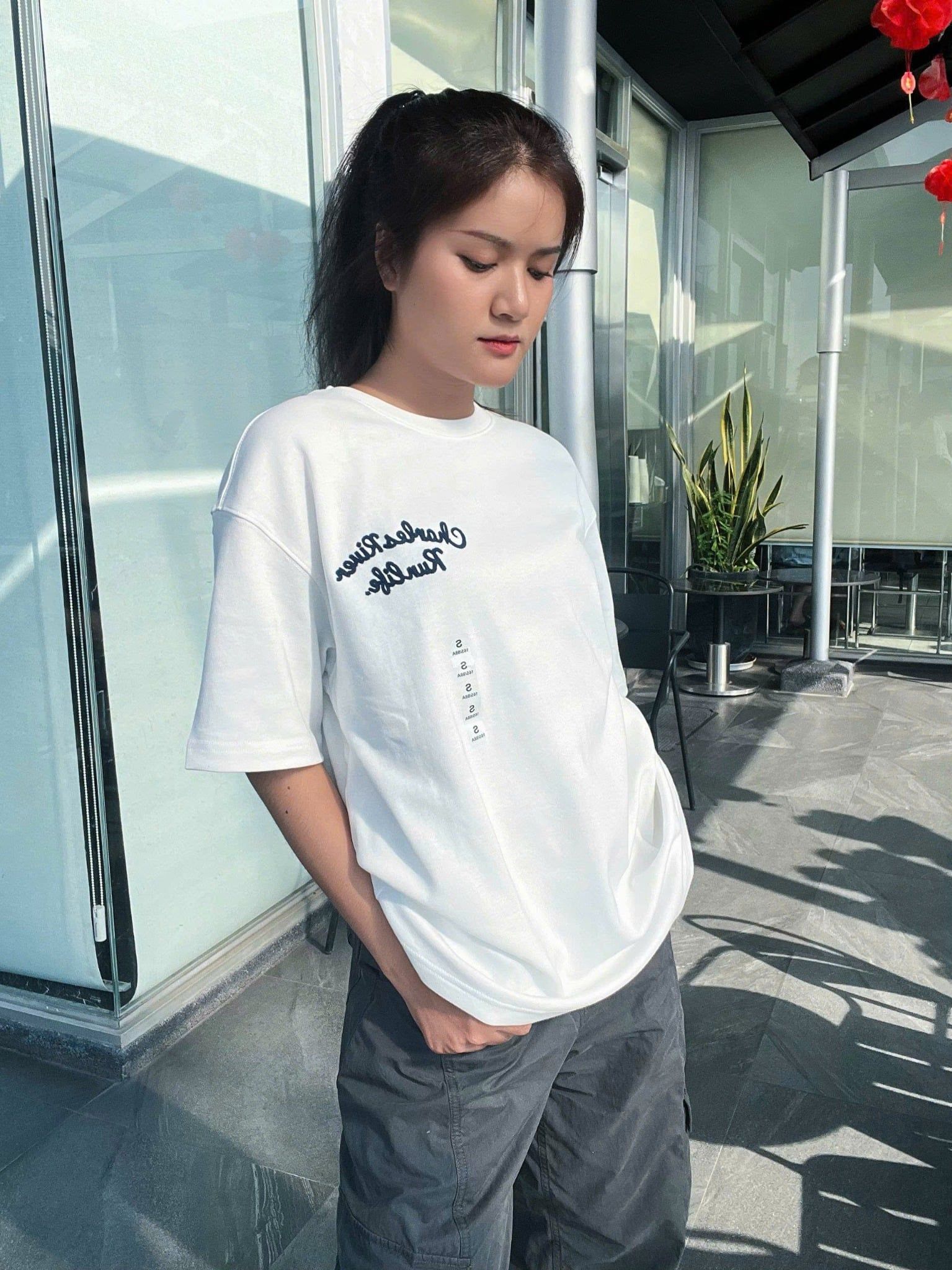  Áo Thun Chữ Thêu SPAO [Unisex] - CHARLES Chain Embroidery SPRPG24C61 
