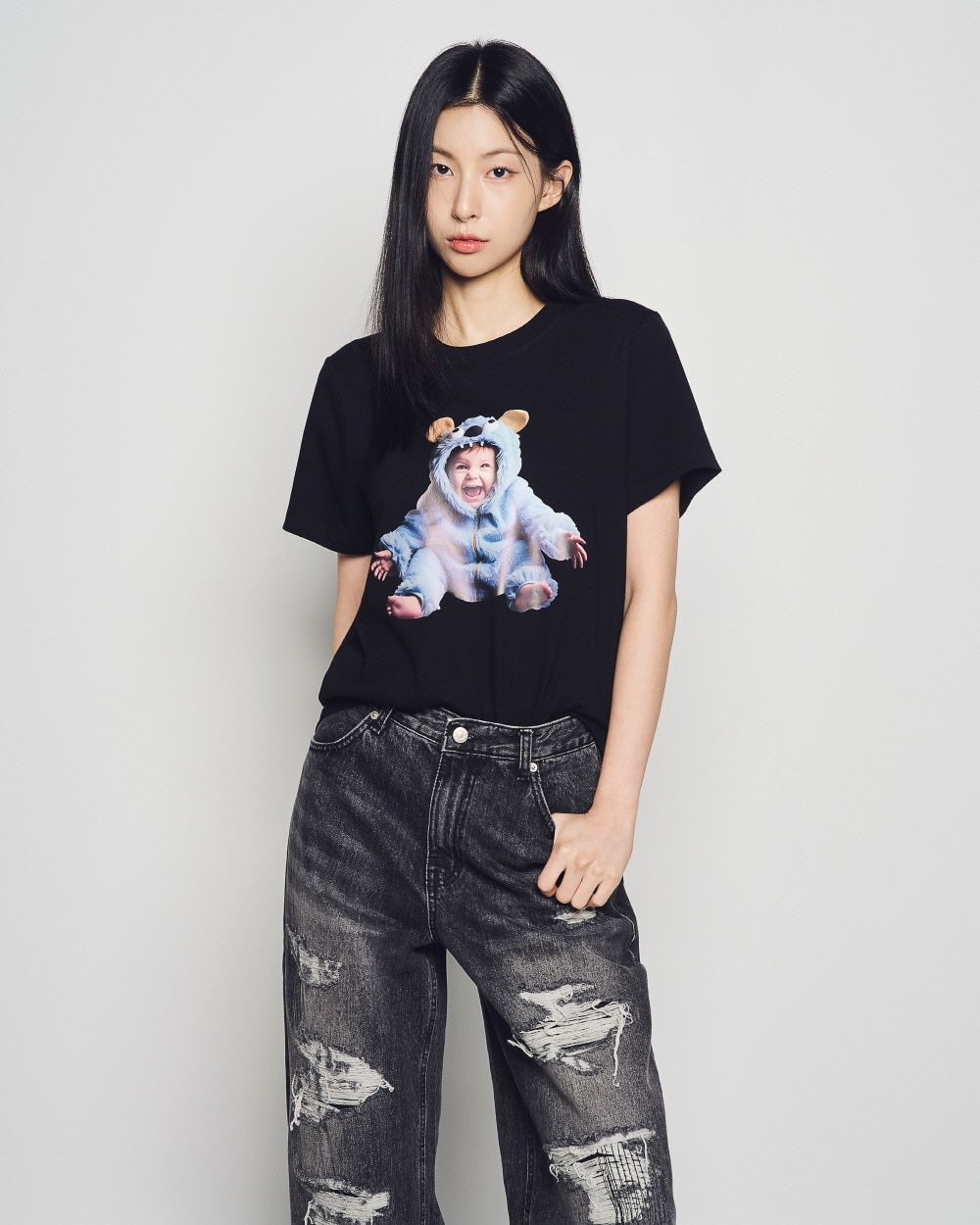  Áo thun [Nữ] ADLV - Acmédelavie Baby Face Monster Black 