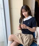  Áo Thun Len WHOAU [Nữ] - Steve R-neck Short Sleeve Cardigan Navy - WHCKF2401F 