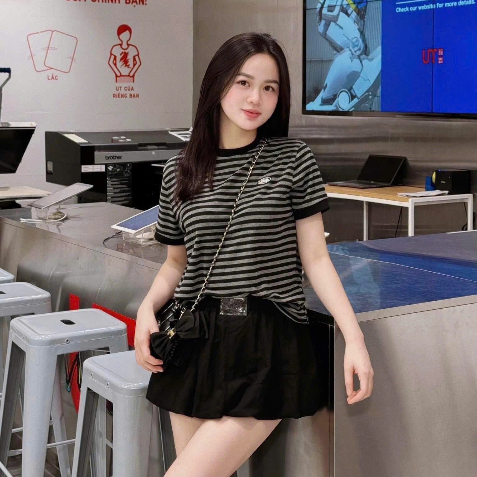  Áo Thun [Unisex] Badblood - [w-tee25-102] Tiny Logo Jersey Ringer T-Shirt Black/Stripe 