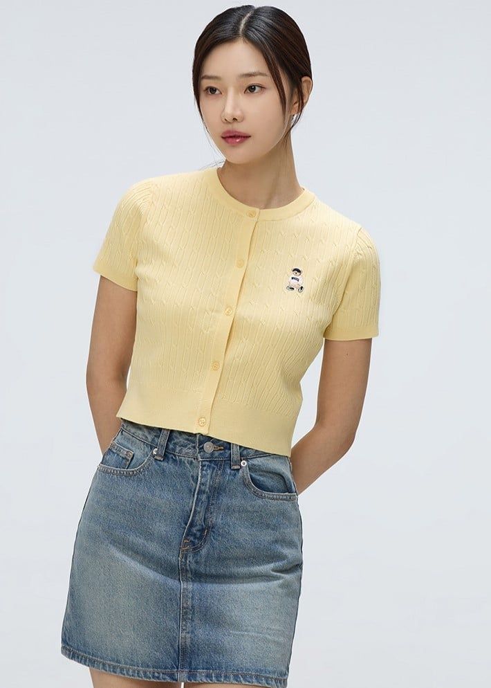  Áo Thun Len SPAO [Nữ] - Woody Cable Crop Cardigan Yellow - SPCKF24G51 