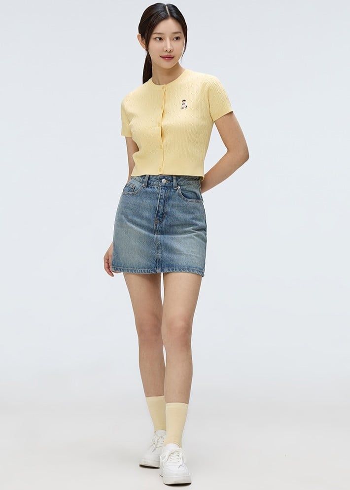  Áo Thun Len SPAO [Nữ] - Woody Cable Crop Cardigan Yellow - SPCKF24G51 
