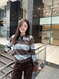  Áo Sweater Whoau Bokashi Stripe Collar Pullover Brown - WHKAF4T32F 