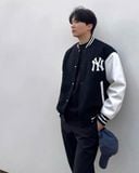  Áo Bomber MLB [Unisex] Wool Basic Varsity Jacket NY - 3AJPV0141-50BKS 