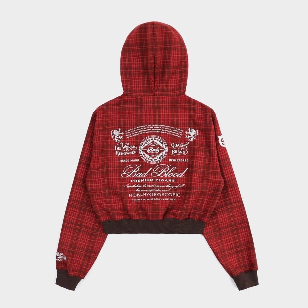  Áo Khoác [Unisex] Badblood - [w-hde24-064] Classic Check Hooded Zip-Up Red 
