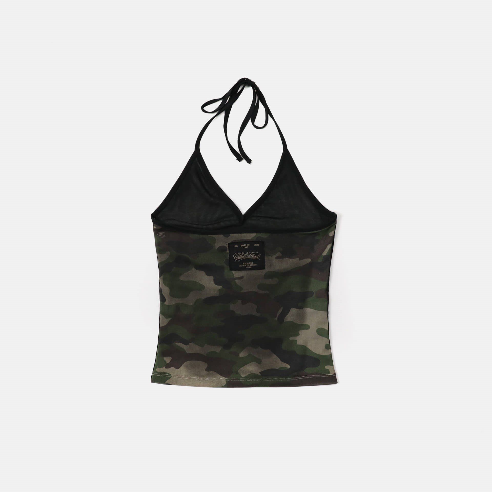  Áo Hai Dây [Nữ] Badblood - [w-tnk25-017] Vintage Club Halter Tank Green Camo 