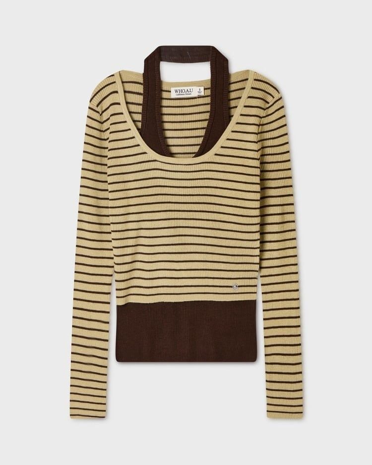  Áo Thun Cổ Yếm WHOAU [Nữ] - Halterneck Layered Pullover - WHKAG4851F 