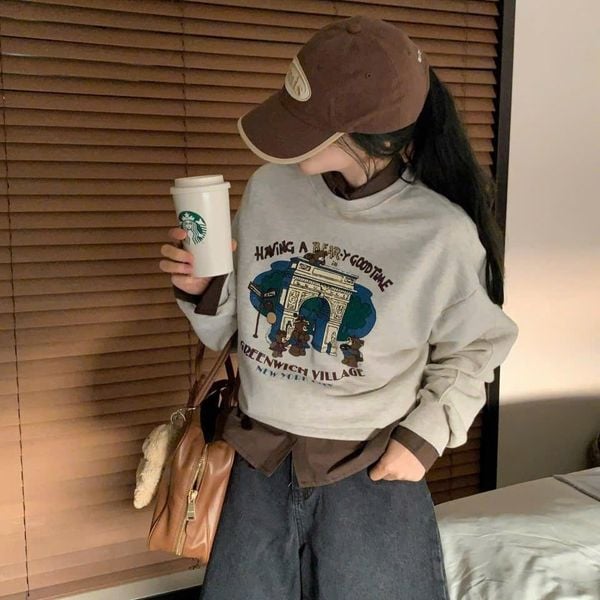  Áo Sweater Nội Địa Hàn Freesize Màu Xám 