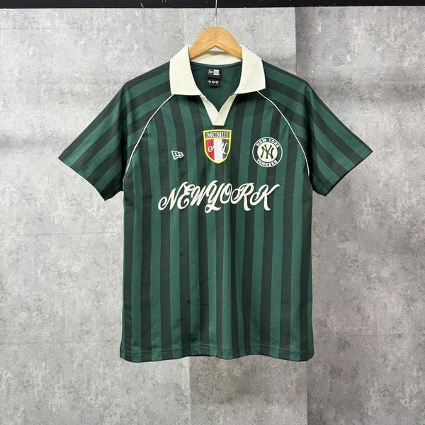 Áo Thun Polo New Era - [Unisex] NY Stripe Middle Logo Green/White