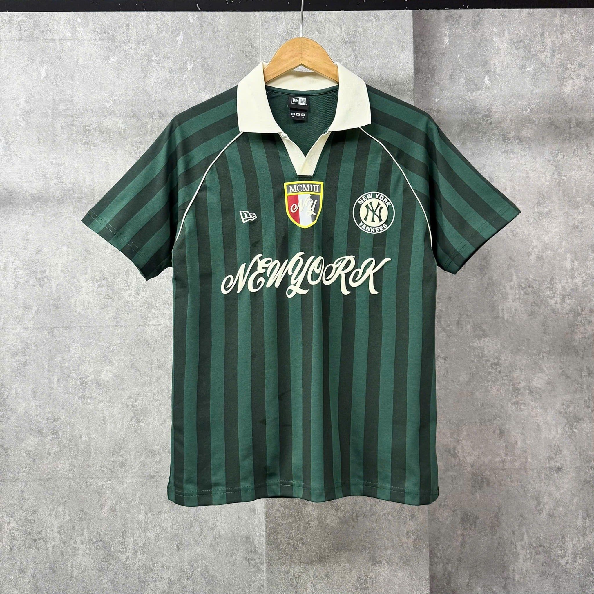  Áo Thun Polo New Era - [Unisex] NY Stripe Middle Logo Green/White 