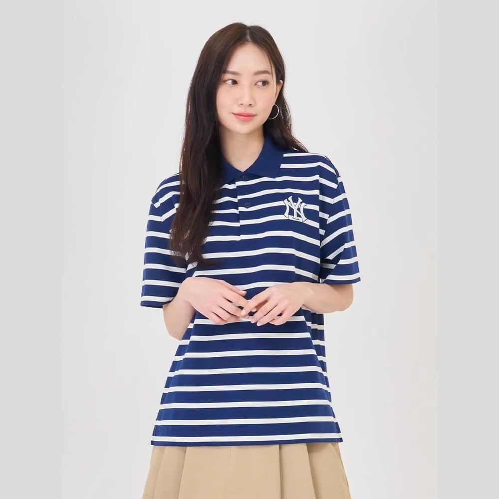  Áo Polo MLB - Varsity Stripe Oversized Collared T-shirt NY - 3APQV0343 