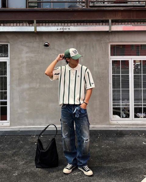 Áo Thun Polo New Era - [Unisex] NY Stripe Cream/Green - 13782553