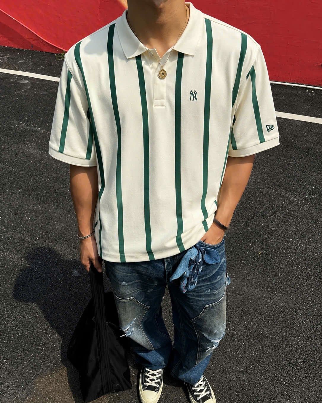  Áo Thun Polo New Era - [Unisex] NY Stripe Cream/Green - 13782553 