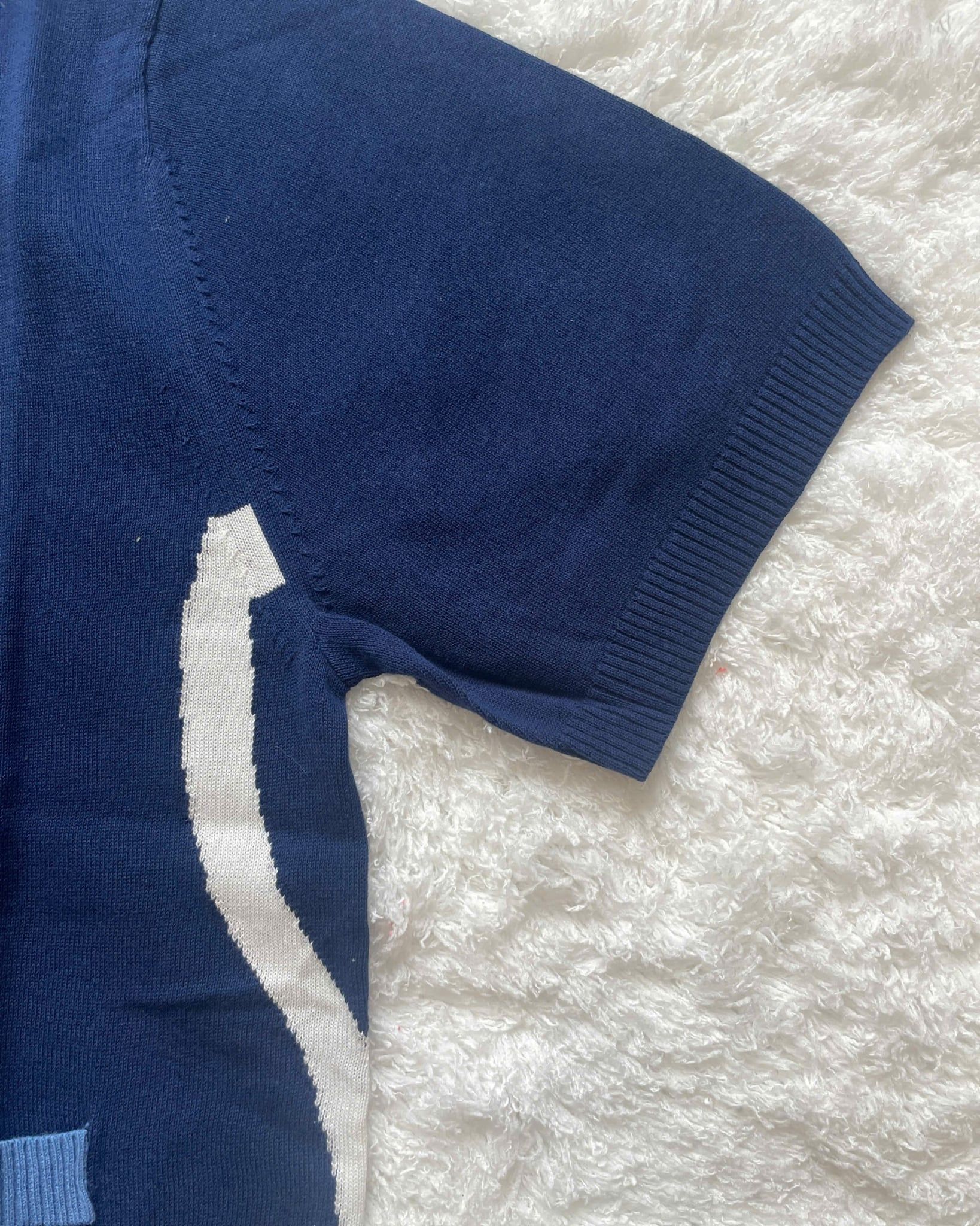  Áo Sweater ADLV - Acmé de la vie Knit Zip Up Wave Pattern Navy 