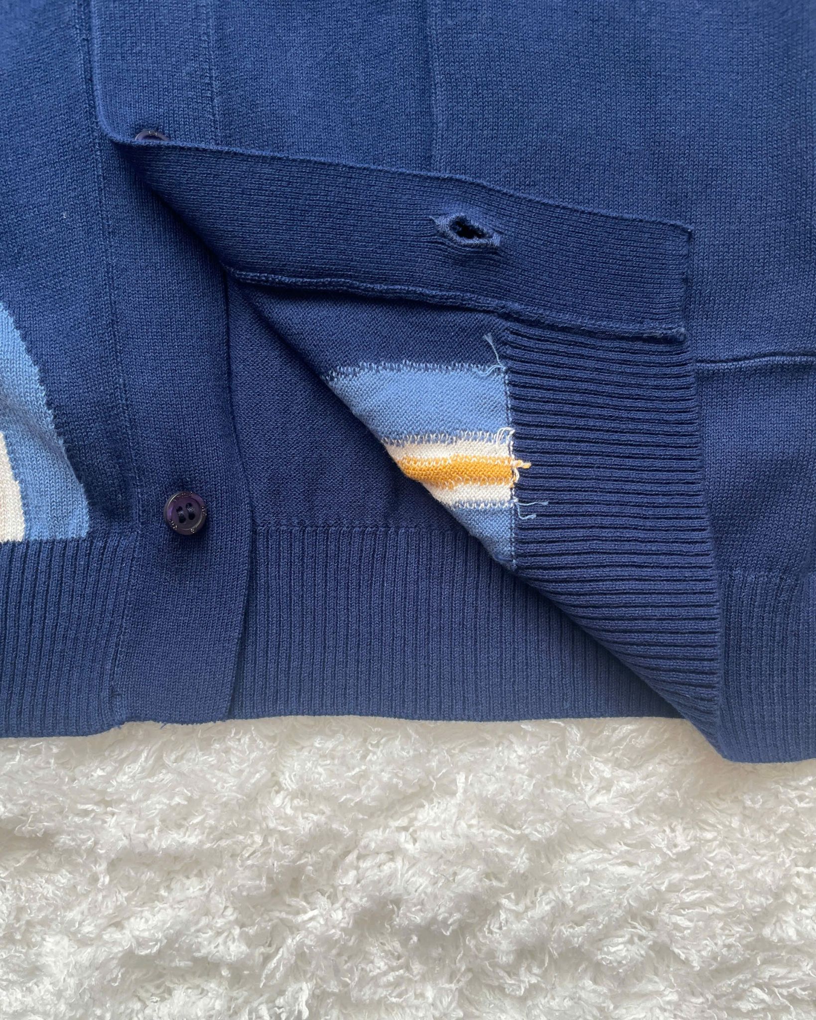  Áo Sweater ADLV - Acmé de la vie Knit Zip Up Wave Pattern Navy 