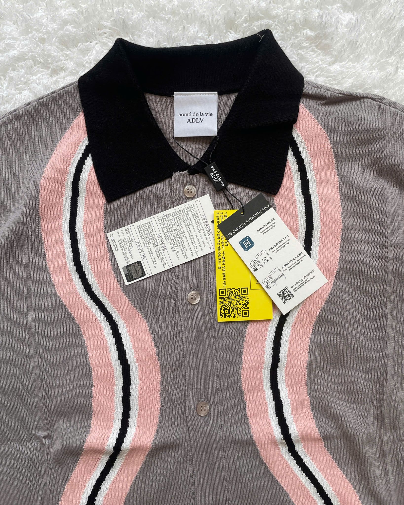  Áo Sweater ADLV - Acmé de la vie Knit Zip Up Wave Pattern Grey 