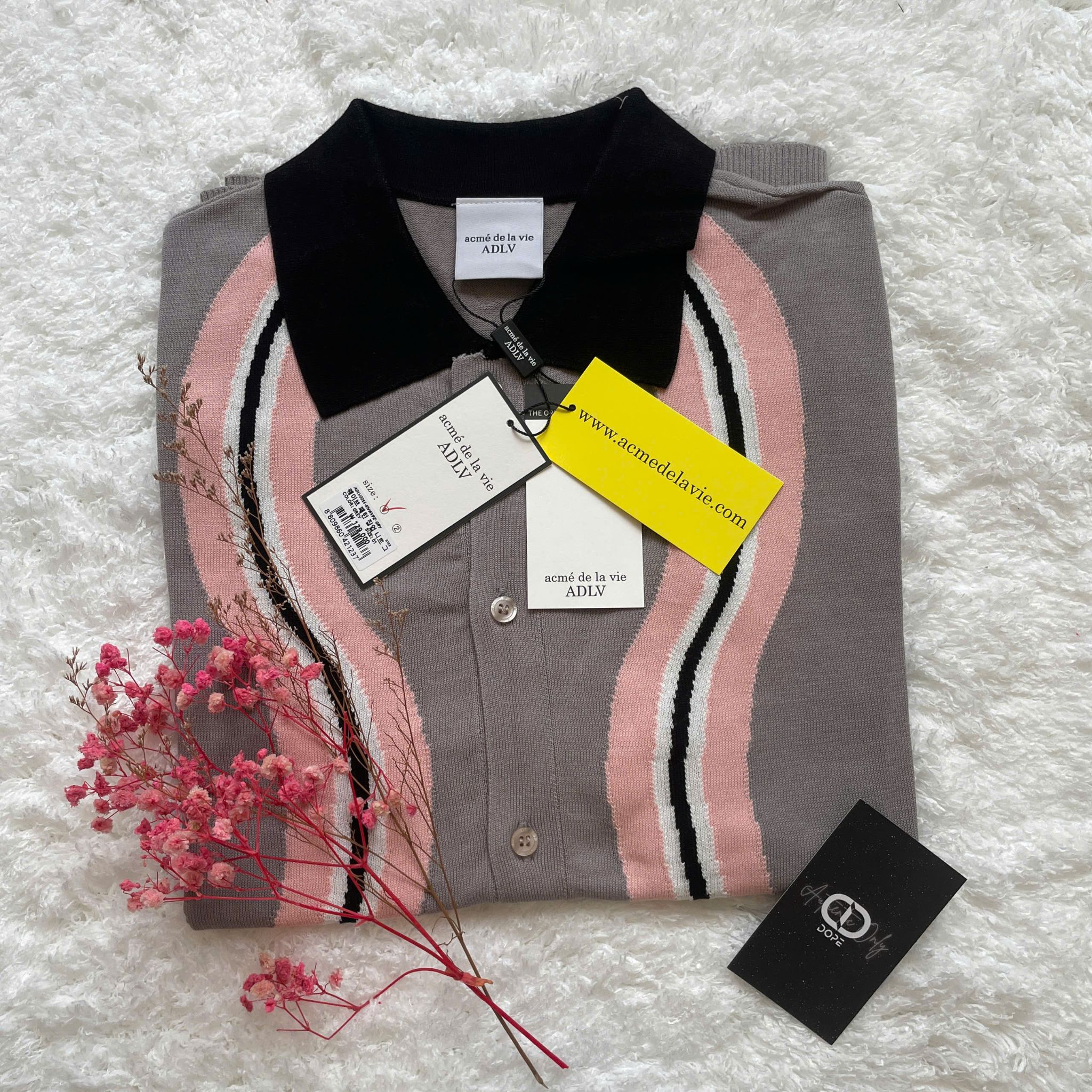  Áo Sweater ADLV - Acmé de la vie Knit Zip Up Wave Pattern Grey 