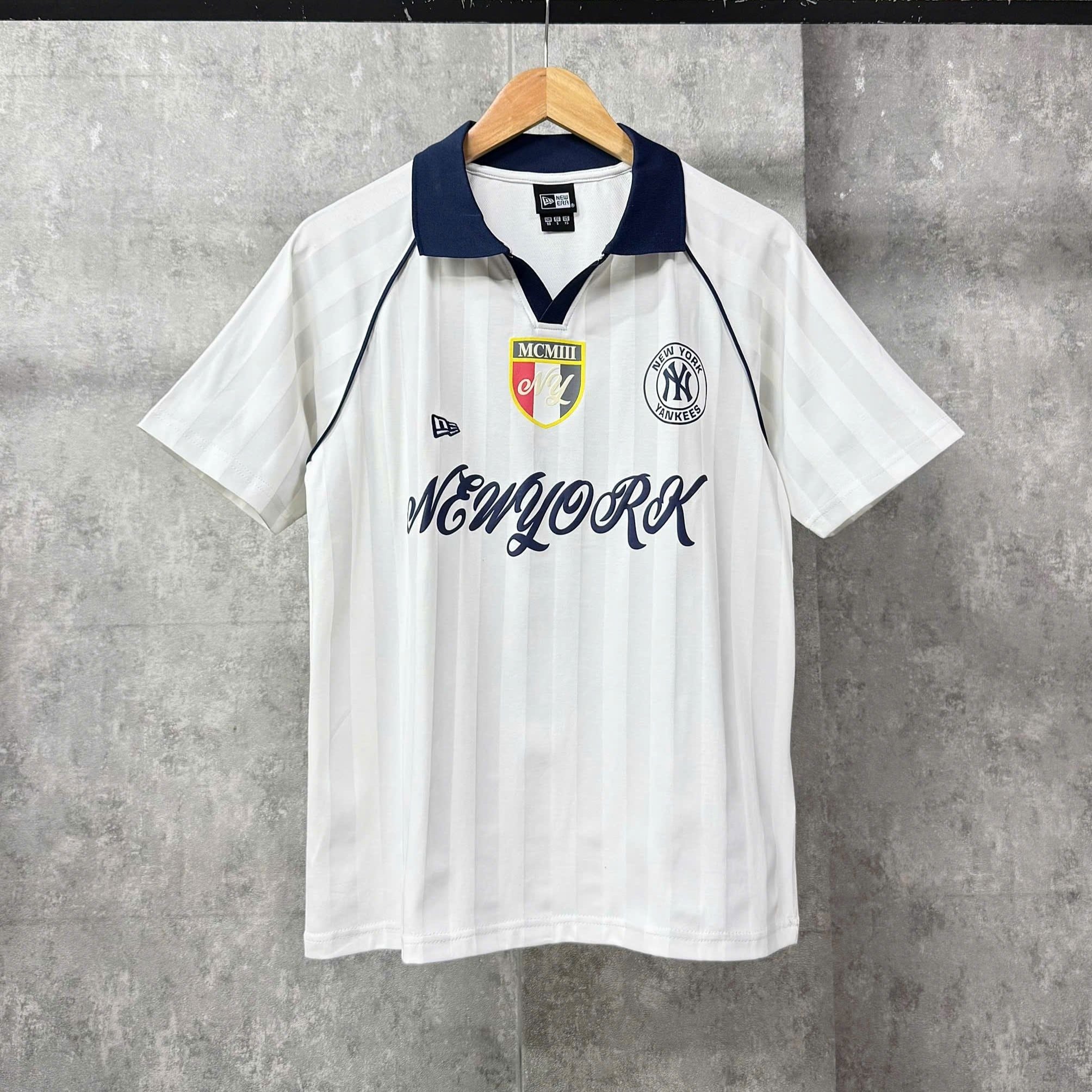  Áo Thun Polo New Era - [Unisex] NY Stripe Middle Logo White/Navy - 15544583 
