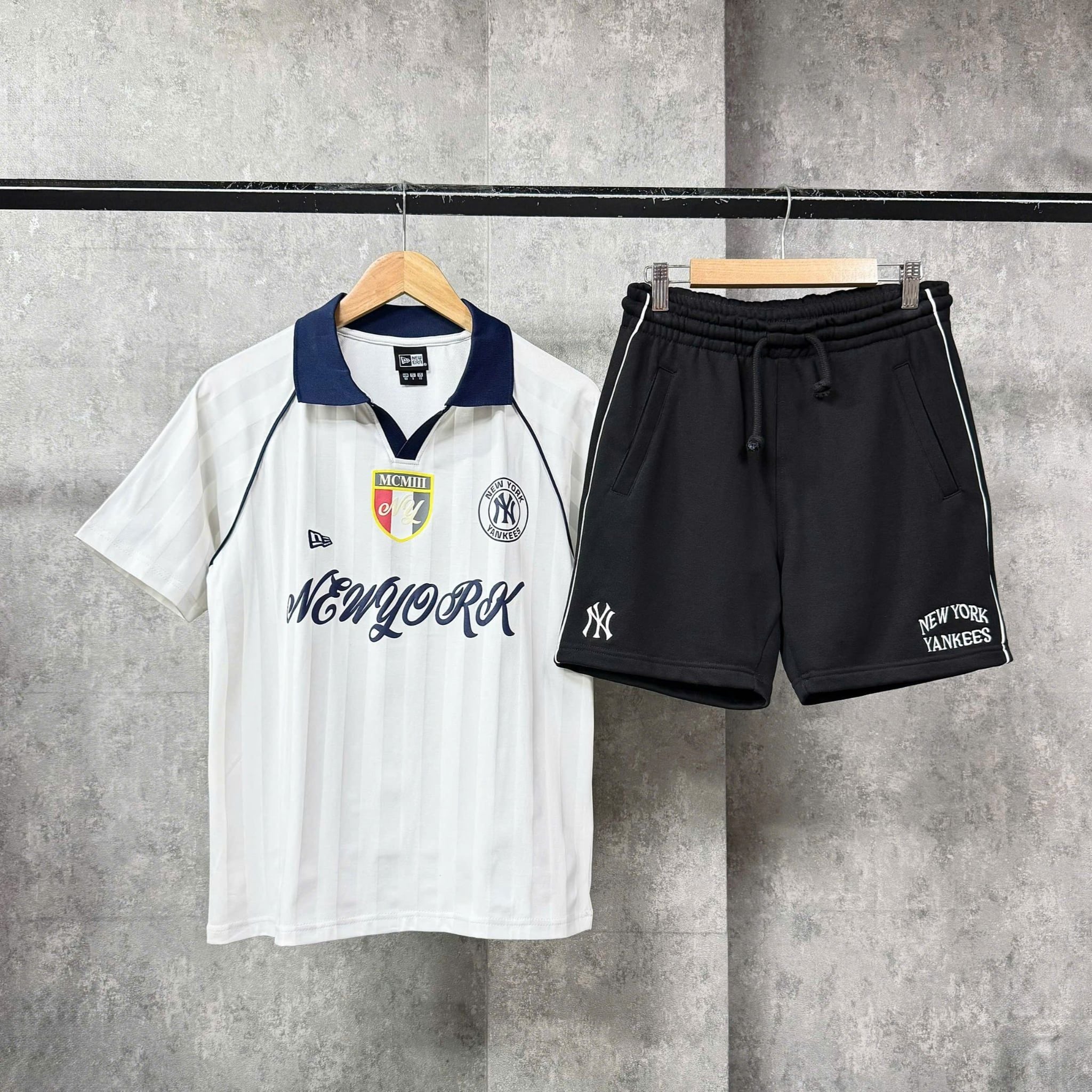  Áo Thun Polo New Era - [Unisex] NY Stripe Middle Logo White/Navy - 15544583 