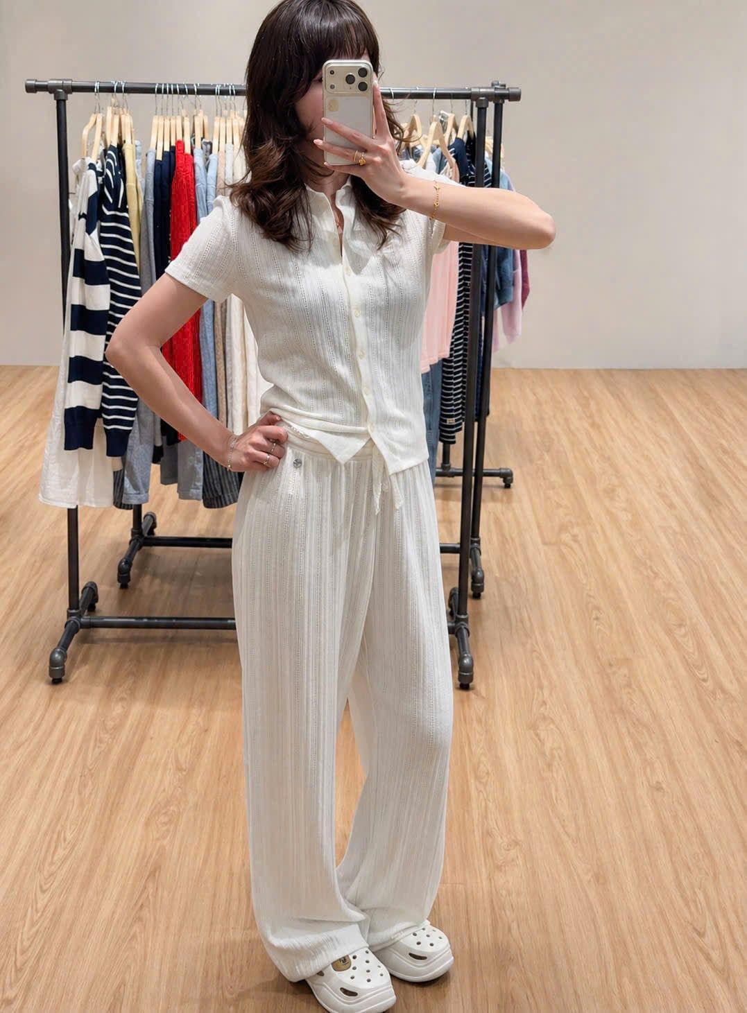  Set Polo Whoau [Nữ] Summer Eyelet Jacquard - WHAAG2551F / WHTMG2551F 