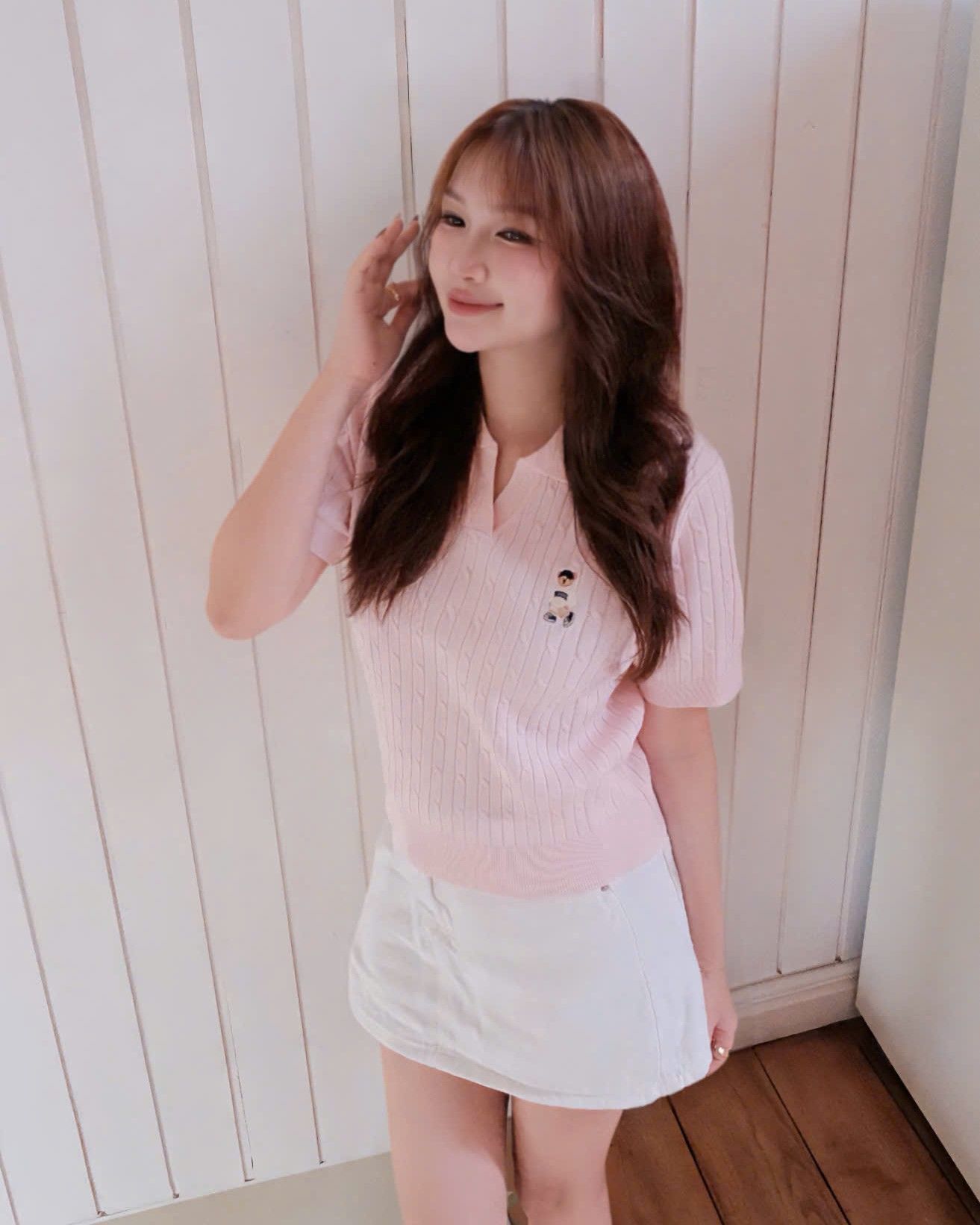  Áo Polo SPAO [Nữ] - Woody Cable Half-open Half-sleeve Knit - SPKWF24G51 