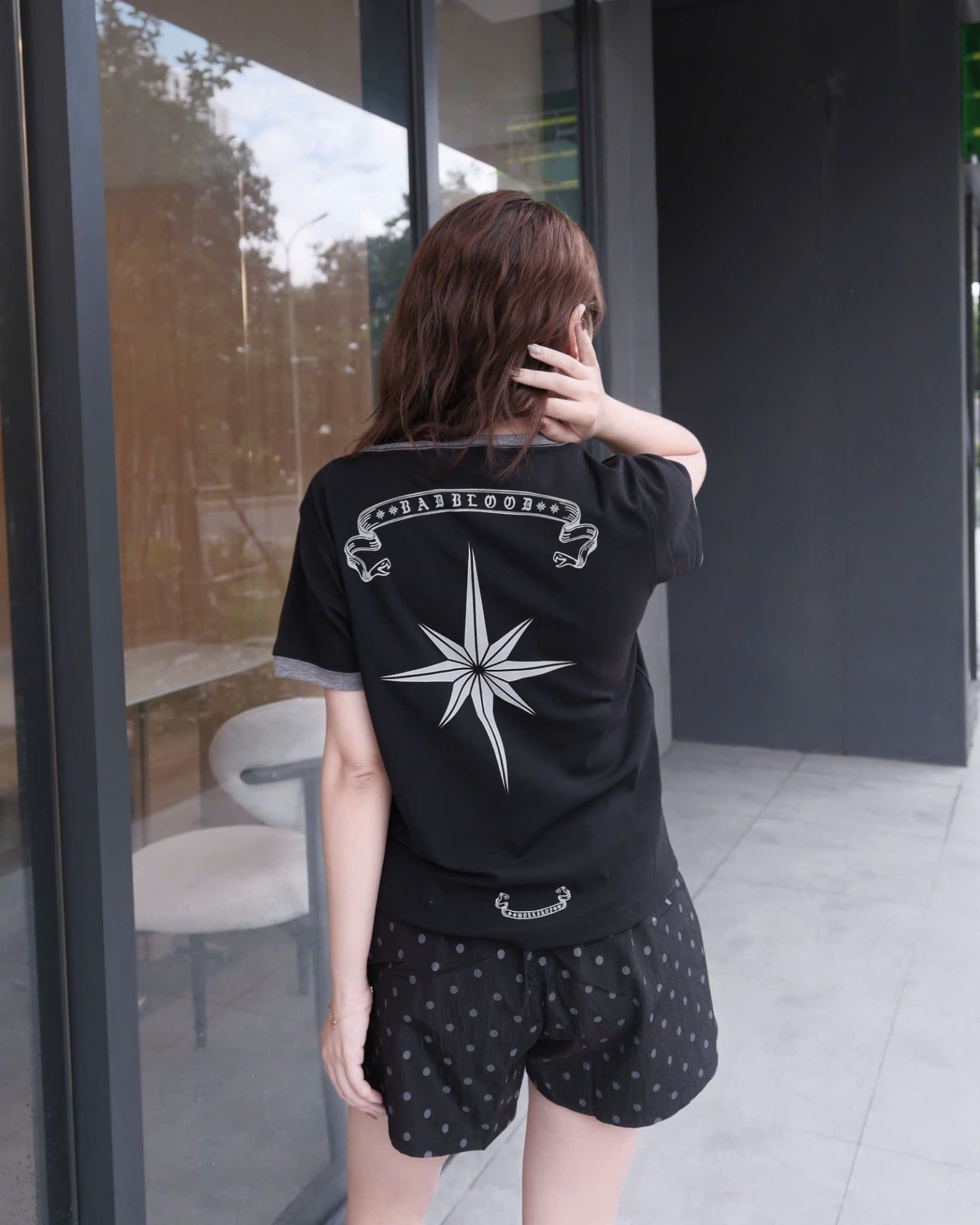  Áo Thun [Unisex] Badblood - [w-tee25-095] Cosmo Reflective Ringer T-Shirt Black 