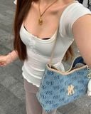 Túi Xách MLB - Classic Monogram Denim Embossed Bucket Bag NY - 3ABMMD16N-50BLL 