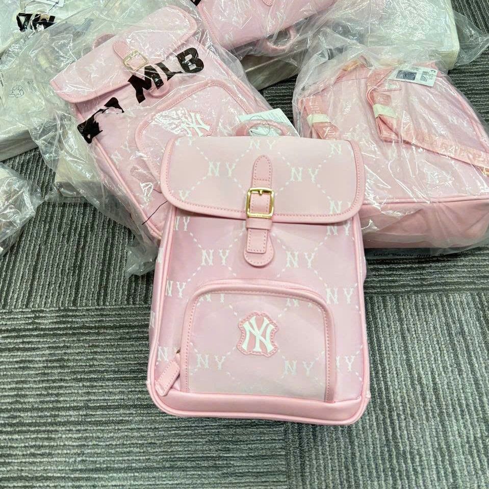  Balo MLB Korea - Dia Monogram Mini Backpack New York Yankees Pink - 7ABKMD45N-50PKL 