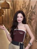  Áo Quây [Nữ] Badblood - [w-tnk25-033] Classic Logo Stripe Tube Top Wine 