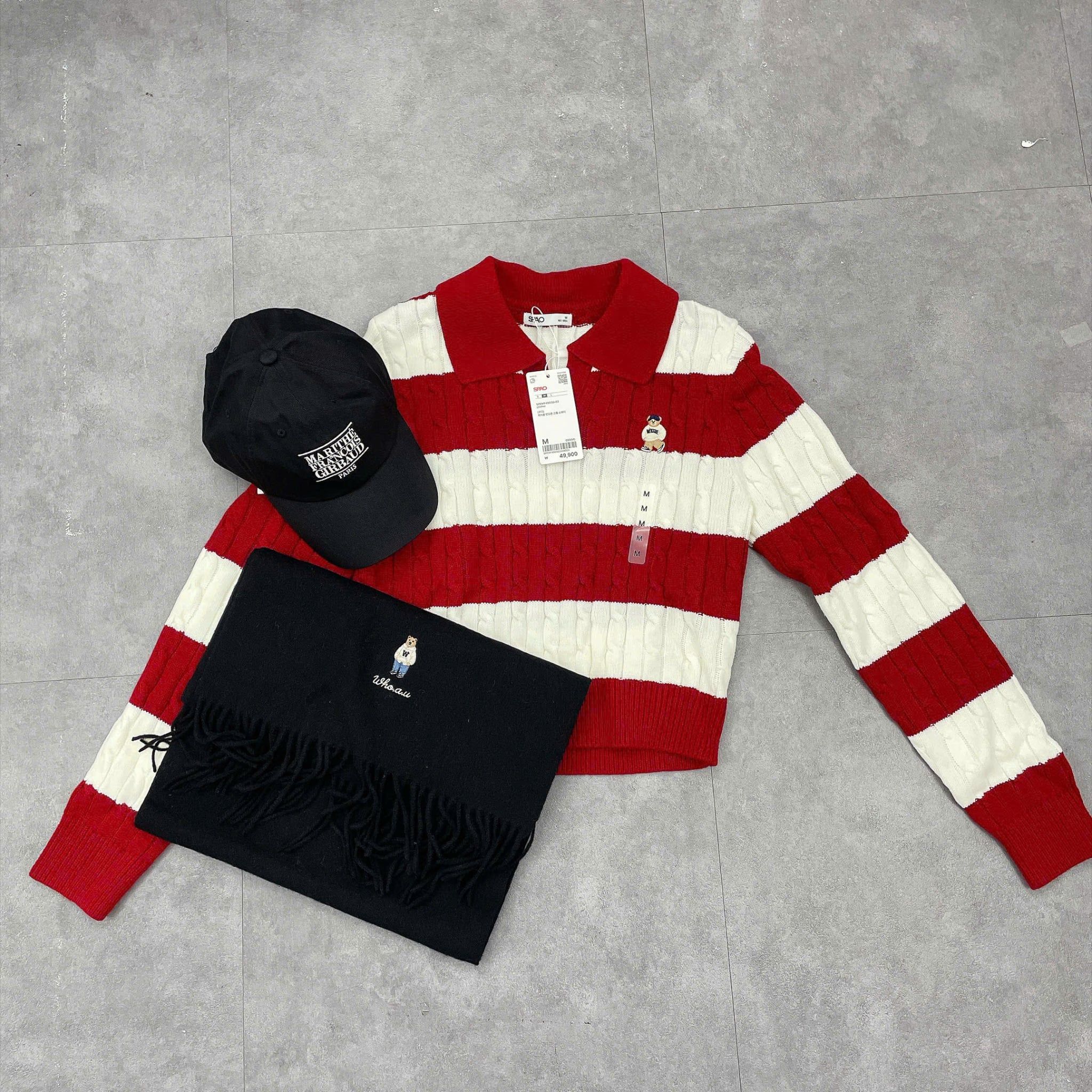  Áo Sweater Crop SPAO [Nữ] - Woody Cable Half-Open Red - SPKWF49G50 
